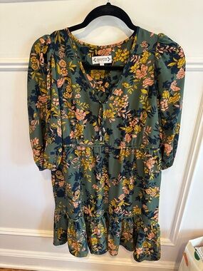 Nanette Lepore Green Floral Dress with Pink and Yellow Flowers
